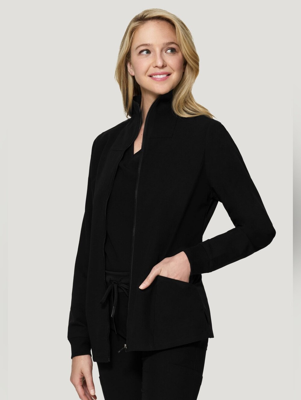 Mandala Black Zip-Front Scrub Jacket